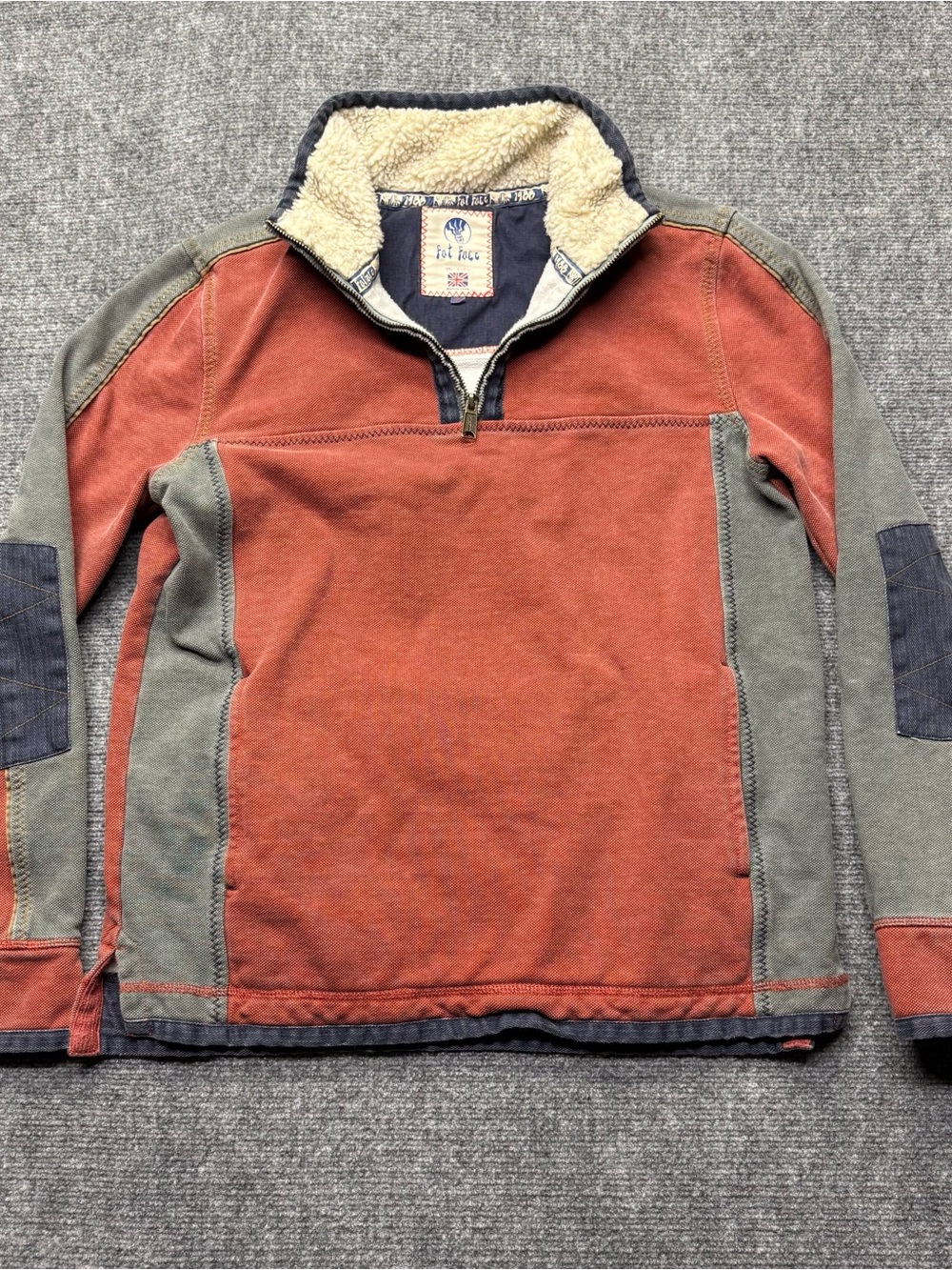 Fat Face The Airlie Sweater Mens Small Red 1/4 Zip Pullover Colorblock